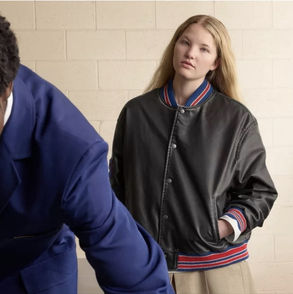 Zara Black Bomber Jacket with Red and Blue Accents
